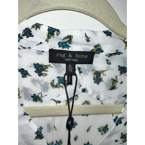 Rag & Bone Calista Stretchy smocking white floral blouse - size XL - Picture 6 of 11